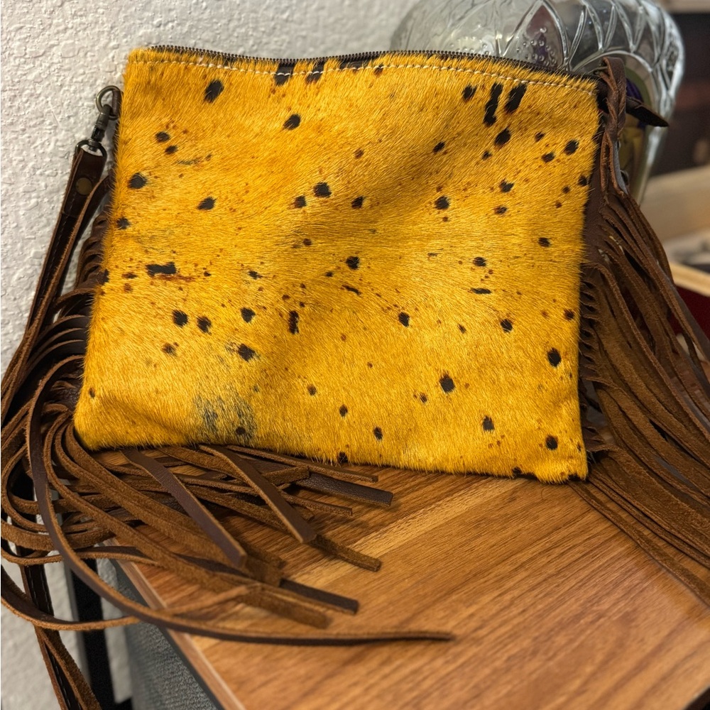 American Darling Yellow and Brown Clutch with Fringe